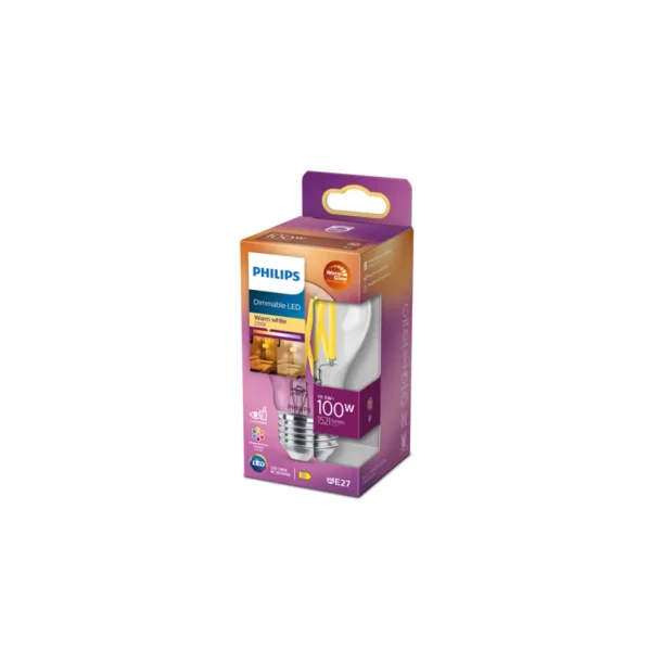 LED pre E27 - Classic 10,5W (100W) - Dmpbar - Klar - Philips 