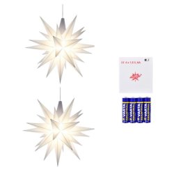 2 stk. Herrnhuter stjerne - 13cm - Hvid - inkl. 2 stk. batteri adaptere