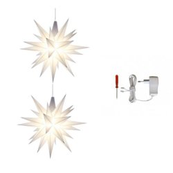 2 stk. Herrnhuter stjerne - 13cm - Hvid - inkl. 1 stk. AC-adapter