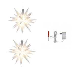 2 stk. Herrnhuter stjerne - 13cm - Hvid - inkl. 1 stk. AC-adapter