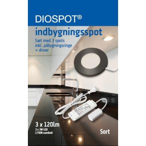 Indbygningsspot Diospot LED 3 stk Komplet - Sort
