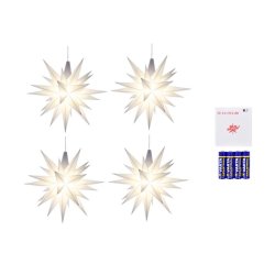 4 stk. Herrnhuter stjerne - 13cm - Hvid - inkl. 4 stk. batteri adaptere
