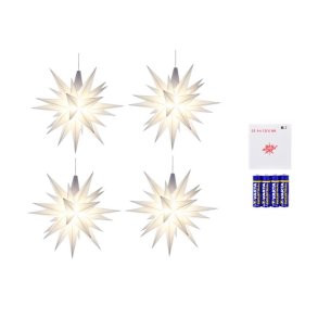 4 stk. Herrnhuter stjerne - 13cm - Hvid - inkl. 4 stk. batteri adaptere