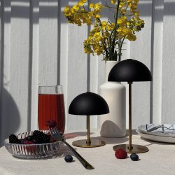 Along Mini Genopladelig Bordlampe - 3-Trin - 2 stk I ske - Sort/Messing - Dyberg Larsen