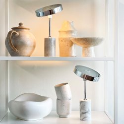 Starlight Genopladelig Bordlampe - Krom/Gr Marmor - 3-Trin - Dyberg Larsen