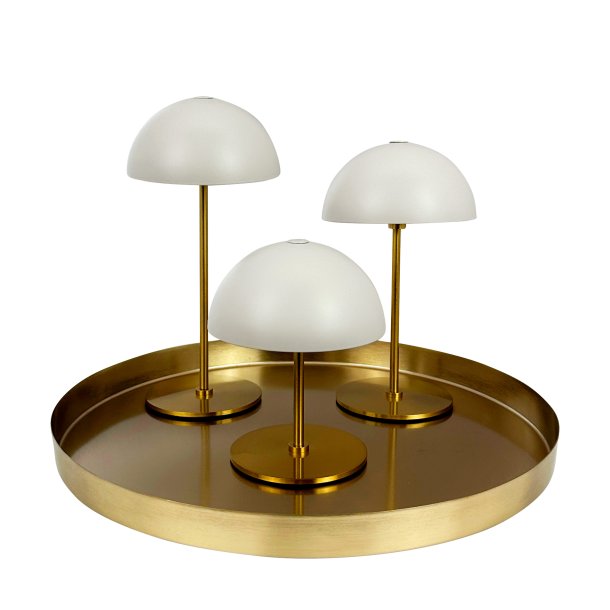 Along Mini Genopladelig Bordlampe - 3-Trin - 3 stk. I ske med bakke - Baige/Messing - Dyberg Larsen