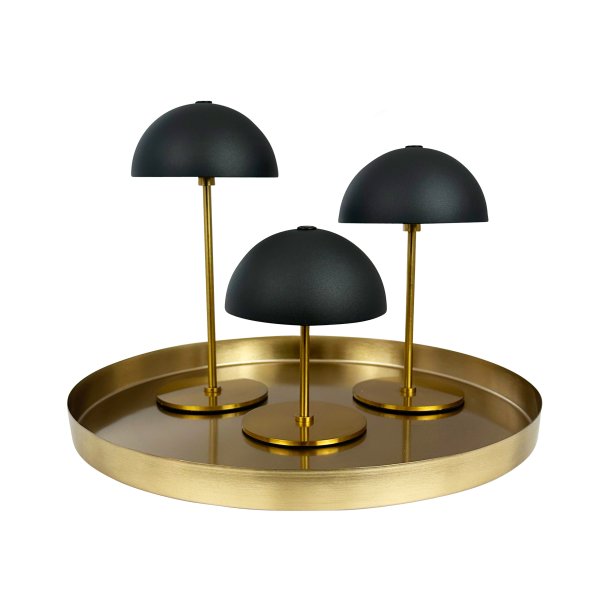Along Mini Genopladelig Bordlampe - 3-Trin - 3 stk. I ske med bakke - Sort/Messing - Dyberg Larsen