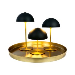 Along Mini Genopladelig Bordlampe - 3-Trin - 3 stk. I ske med bakke - Sort/Messing - Dyberg Larsen