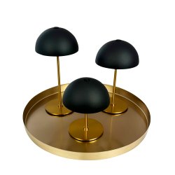 Along Mini Genopladelig Bordlampe - 3-Trin - 3 stk. I ske med bakke - Sort/Messing - Dyberg Larsen