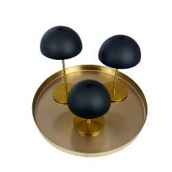 Along Mini Genopladelig Bordlampe - 3-Trin - 3 stk. I ske med bakke - Sort/Messing - Dyberg Larsen