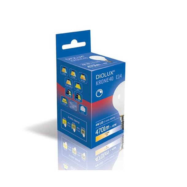 LED Kronep�re Diolux 4W E14 - 2700K - Opal - 3-trin d�mp - GN