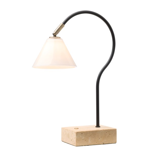 Question Batteri Bordlampe - 3 Trin - Sort/Opal Glas - 10 - Halo Design