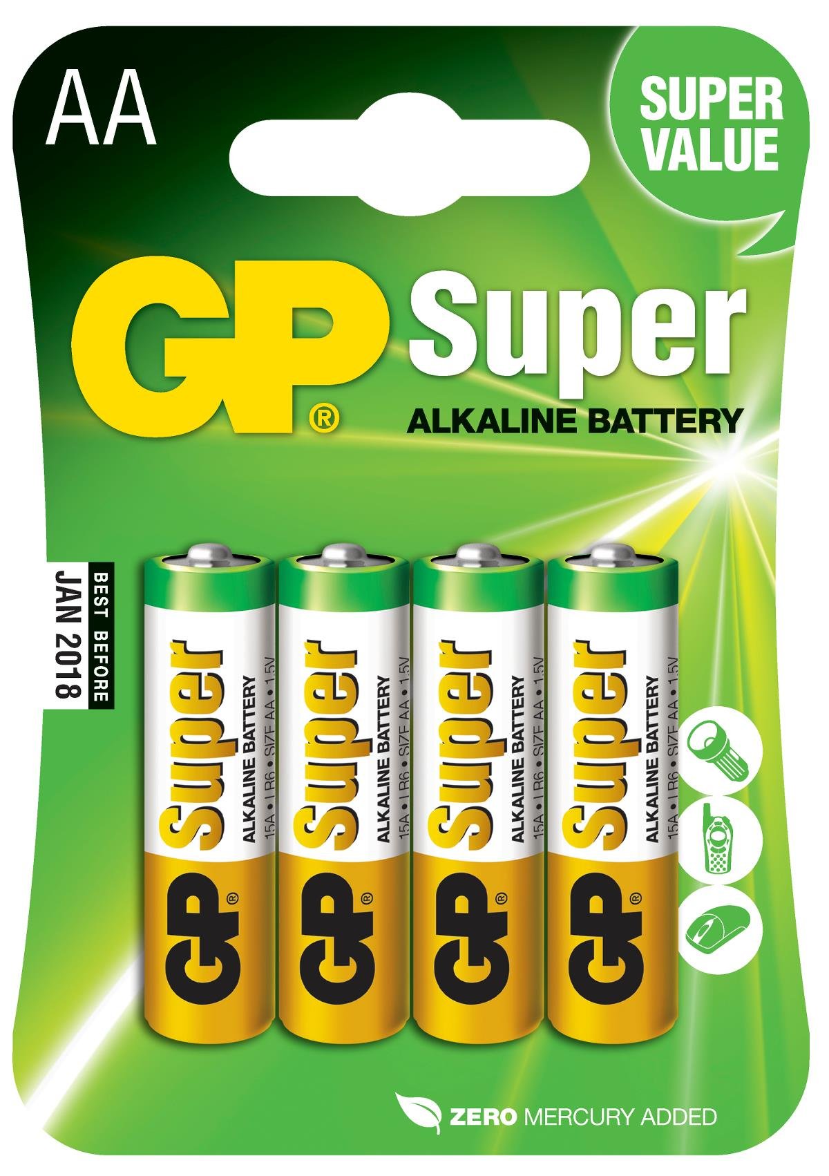 GP Super Alkaline - AA/LR6 - Batteri 4-pak GN - Batterier - Lys-kilden.dk