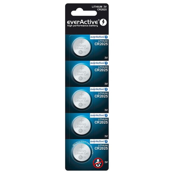 Batterier - CR2025 - EverActive - knapcelle batteri - 3V - 5stk