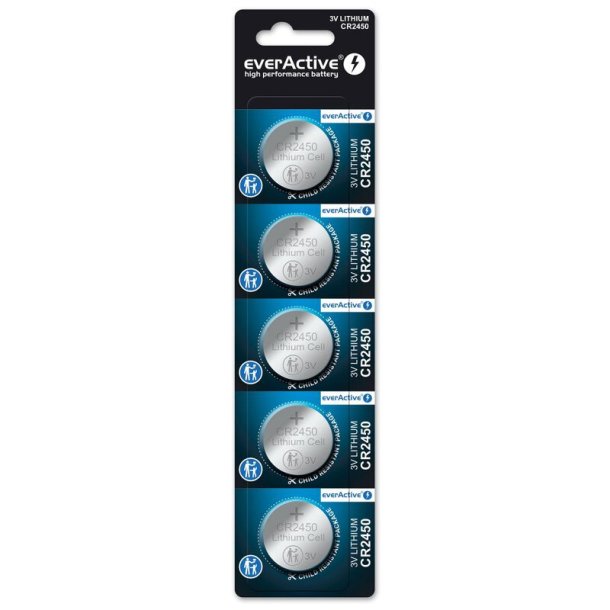 Batterier - CR2450 - EverActive - knapcelle batteri - 3V - 5stk
