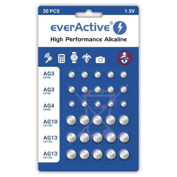 Batterier - EverActive Alkaline - Diverse - 30 Pak