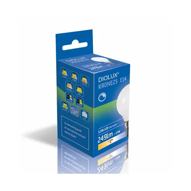 LED Kronep�re Diolux 3,5W - E14 - 3000K - Opal - D�mpbar - GN