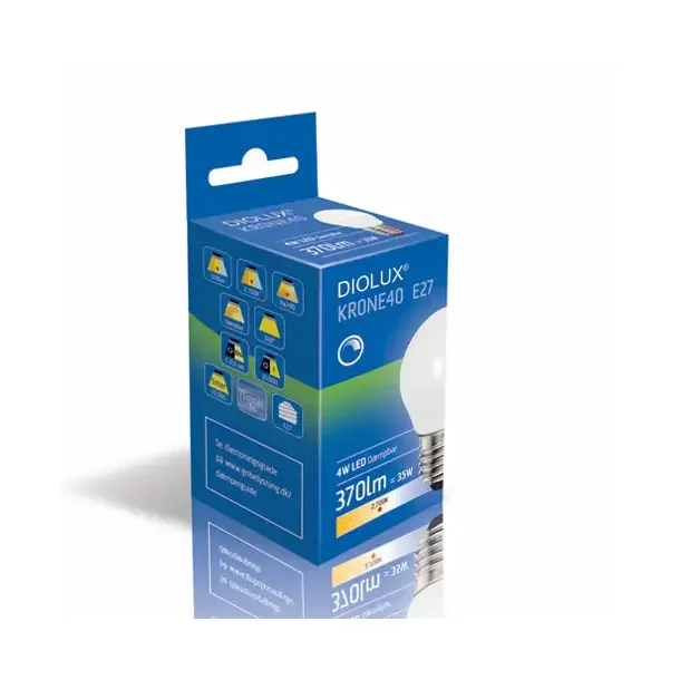 LED Kronep�re Diolux 3,5W - E27 - 3000K - Opal - D�mpbar - GN