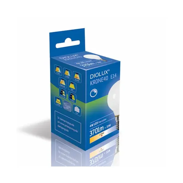 LED Kronep�re Diolux 4W - E14 - 3000K - Opal - D�mpbar - GN