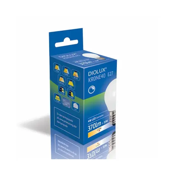 LED Kronep�re Diolux 4W - E27 - 3000K - Opal - D�mpbar - GN