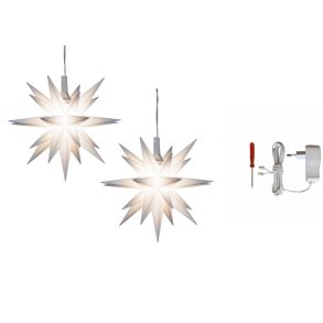 2stk. Herrnhuter stjerne - 8cm - Hvid - Inkl. 1 stk. AC-adapter