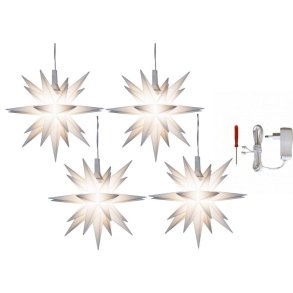 4stk. Herrnhuter stjerne - 8cm - Hvid - Inkl. 1 stk. AC-adapter