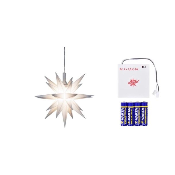 1stk. Herrnhuter stjerne - 8cm - Hvid - Inkl. 1 stk. Batteri adapter