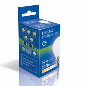 LED Kronep�re Diolux 3,5W - E27 - 2700K - Opal - D�mpbar - GN