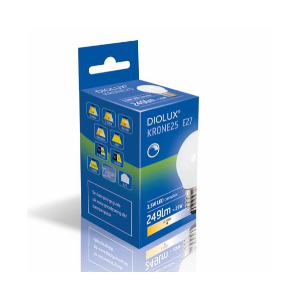LED Kronep�re Diolux 3,5W - E27 - 2700K - Opal - D�mpbar - GN