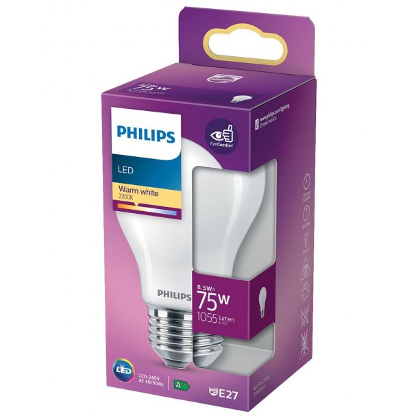 rack pålidelighed Fristelse LED Pære E27 - 8,5W (75w) - Phillips - E27 - Philips Lyskilder -  Lys-kilden.dk