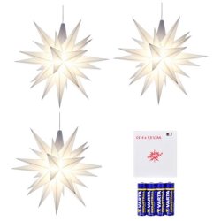 3 stk. Herrnhuter stjerne - 13cm - Hvid - inkl. 3 stk. batteri adaptere