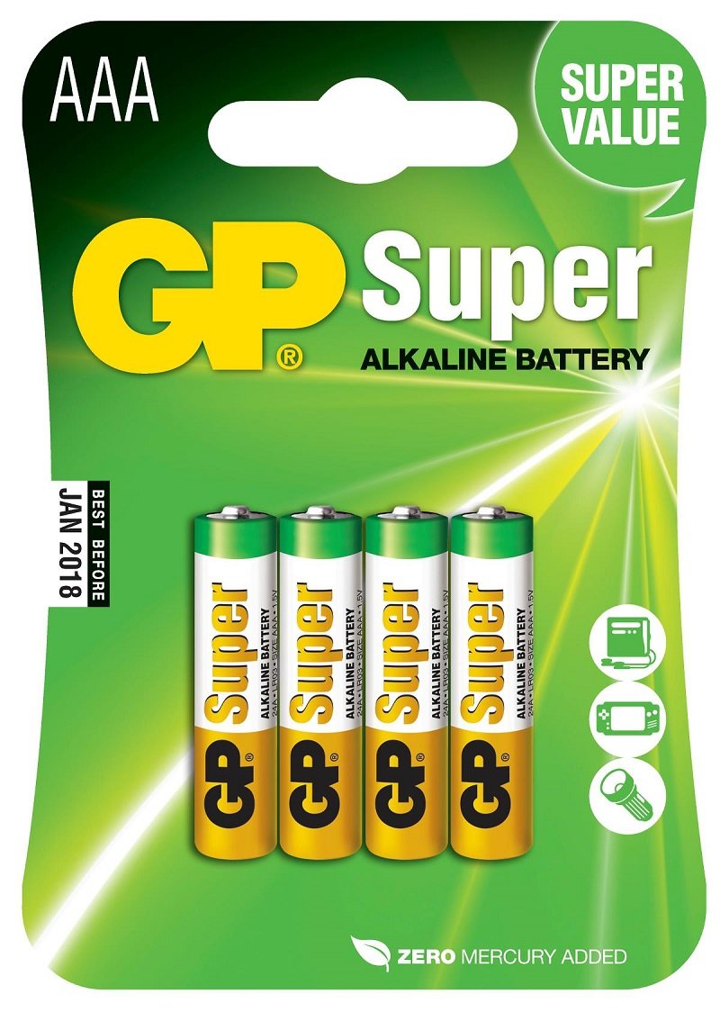 GP Super Alkaline AAA/LR03 - 4pak - GN Batterier - Lys-kilden.dk