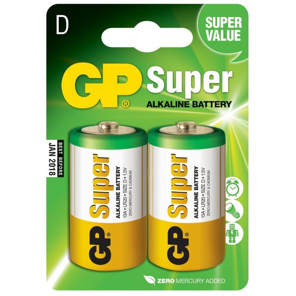 GP Super Alkaline - D/LR20 - Batteri - 2-pak - GN