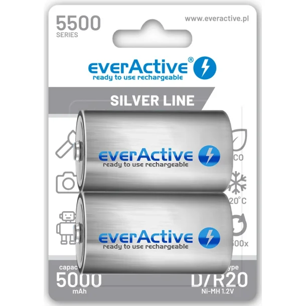Batteri - Genopladelige - R20 - D - 5000mAh - EverActive