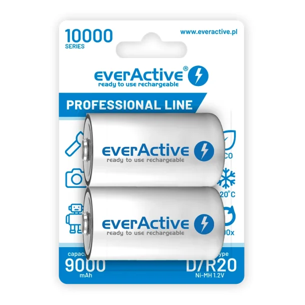 Batteri - Genopladelige - R20 - D - Proffesionel - 9000mAh - EverActive