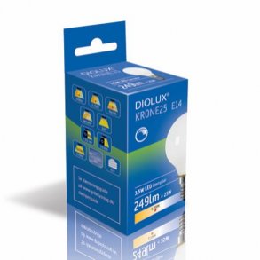 LED Kronep�re Diolux 3,5W - E14 - 2700K - Opal - D�mpbar - GN