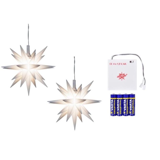 2stk. Herrnhuter stjerne - 8cm - Hvid - Inkl. 2 stk. Batteri adapter