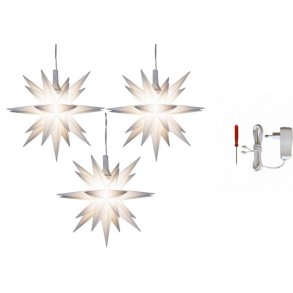 3stk. Herrnhuter stjerne - 8cm - Hvid - Inkl. 1 stk. AC-adapter