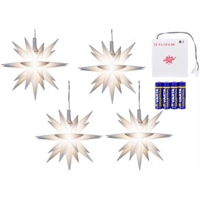 4stk. Herrnhuter stjerne - 8cm - Hvid - Inkl. 4 stk. Batteri adapter