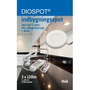 Indbygningsspot Diospot LED 3 stk Komplet - Hvid
