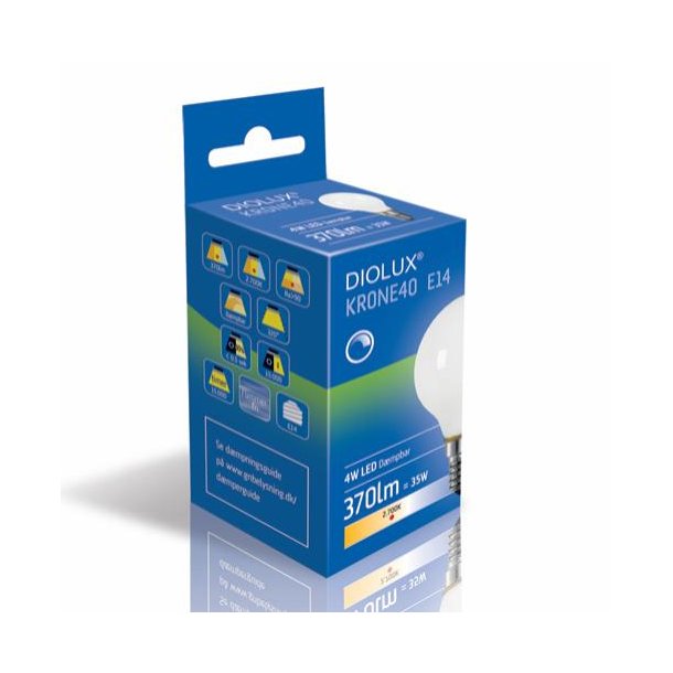 LED Kronep�re Diolux 4W - E14 - 2700K - Opal - D�mpbar - GN