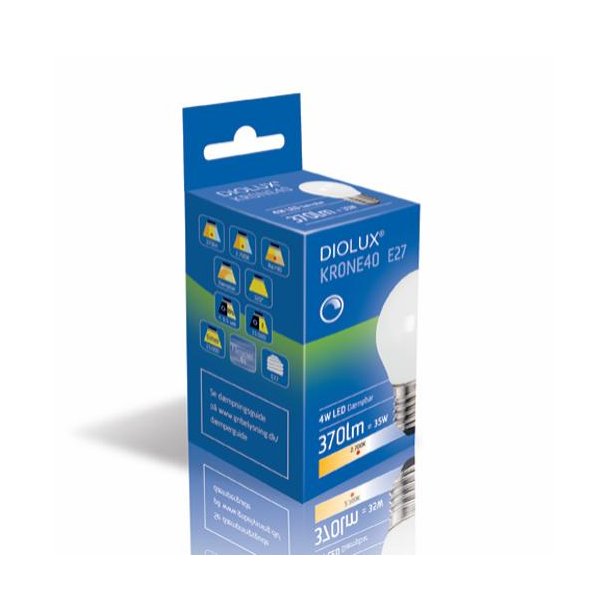 LED Kronep�re Diolux 4W - E27 - 2700K - Opal - D�mpbar - GN