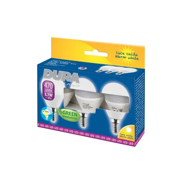LED Kronepre - 5,7W - E14 - 3000K - Duralamp - 3 Pak.