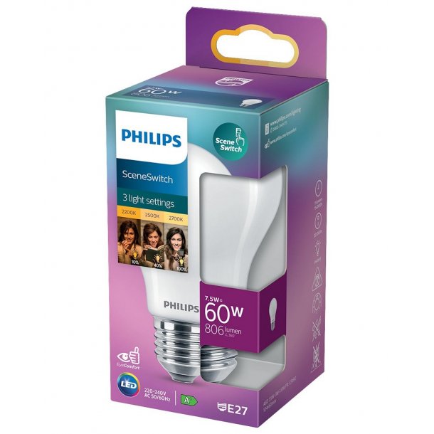 LED Pre E27 - 7,5W (60W) - 3-Trins - Phillips