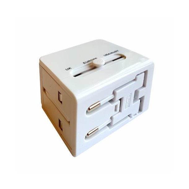 Rejseadapter - all in one - med 2 x USB - GN