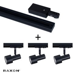 Spotskinne Studio - 1,8M - Sort - inkl. 3 Spots - Raxon